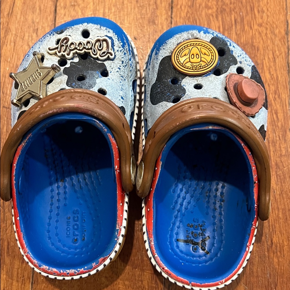 CROCS Kids size 5 Toy Story fun slip on shoes. Used